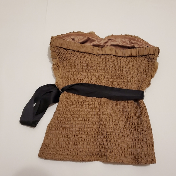 ♡  BEBE Beige Tan Ruffle Strapless Waist Bow Tie Corset Top - Size XXS, 00  ♡ - Picture 3 of 6